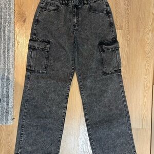 Black Denim Cargo Pants